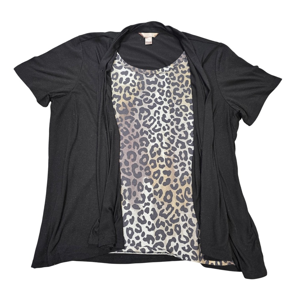 White Stag Leopard Print Layered Cardigan Top Women's‎ Size XL Black 2-in-1